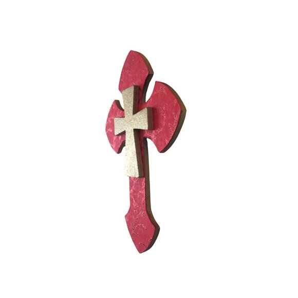 Red and Gold Christmas Wooden Cross - Picture 2 of 3
